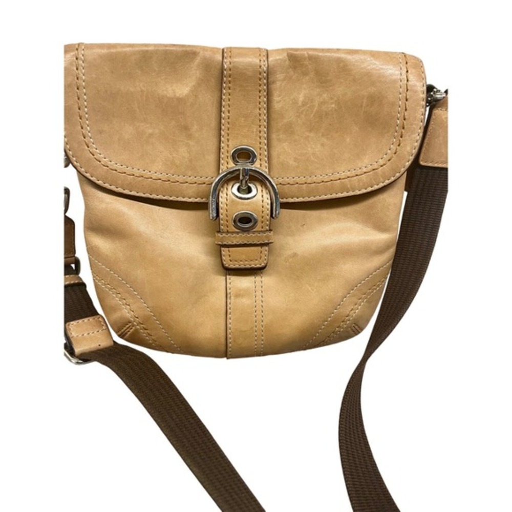 COACH Vintage Leather Flap Crossbody Bag Camel with Brown Adjustable Strap Purse